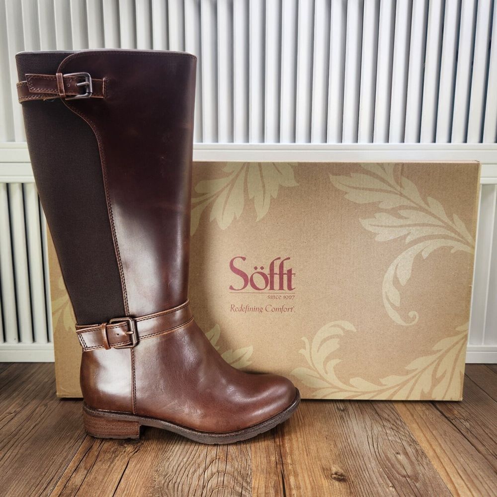 Sofft Bess Luggage Boots Women Sz 6M Brown Leather Riding Euro Modern Equestrian